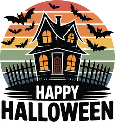 Happy Halloween T-Shirt Design | Ghost, Pumpkin, Bat & Spooky Typography