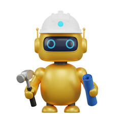 Fototapeta premium Robot construction worker with a hard hat