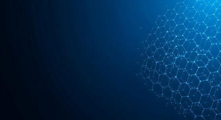 Abstract blue technology background with hexagonal grid.