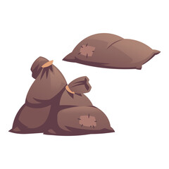 Brown sacks full of goods, tied with ropes, ready for transport or storage