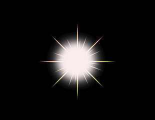 White Sparkling Glowing Star on Black Background – Shiny Light Effect and Twinkling Glow