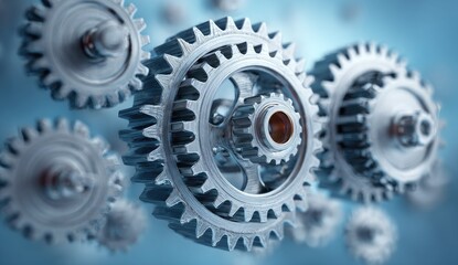 Close up of mechanical gears illustrating engineering and technology