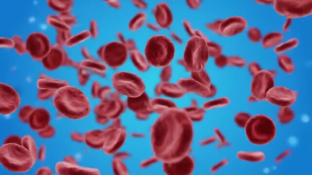 Crimson cells traversing a cyan stream