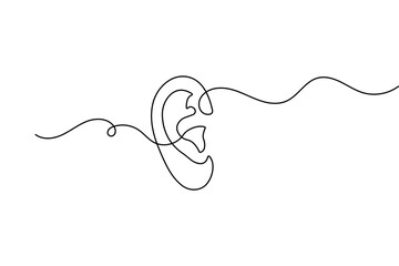 Obraz premium Human ear outline in simple continuous one line drawing minimalist style vector illustration 