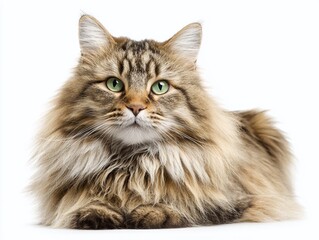 Obraz premium Majestic Maine Coon: A gorgeous Maine Coon cat with captivating green eyes, sits elegantly, its luxuriant fur flowing around it, in a striking portrait.