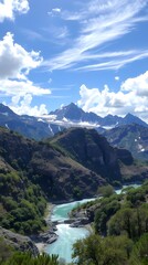 Rugged mountains under cloudy summer sky