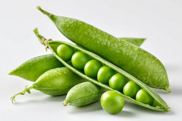 Green Pea Pod Freshness: Close-up of a vibrant green pea pod, bursting with plump, juicy peas, showcasing the freshness of nature's bounty, capturing the simple beauty of the food