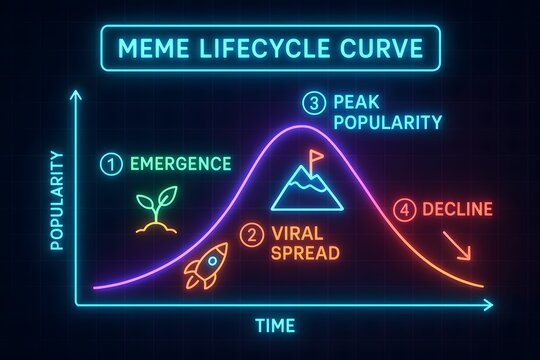 Meme Lifecycle Infographic with Creation to Virality for Social Media Marketing