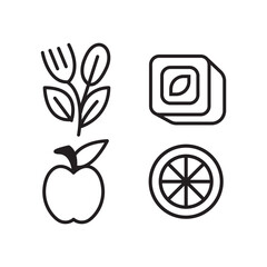 Food and Fruit Icons Set with Pizza, Apple, Citrus and Vegetables