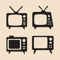 Vintage Television Icons Set, Retro TVs, Classic Home Electronics, Nostalgic Entertainment, Vector Illustration