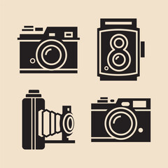 Vintage Camera Icons Set, Retro Photography, Classic Film Cameras, Nostalgic Photography Equipment, Vector Illustration