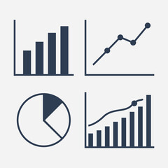 Business Graphs and Charts Icons Set with Bar, Line and Pie Charts