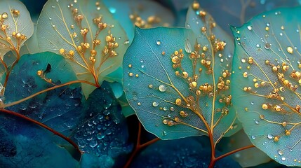Shiny water droplets on leaf high resolution image