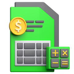 3D Financial Spreadsheet Calculator Icon - Accounting & Budget Management Symbol