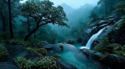 Stunning nature scene with flowing waterfalls high resolution image