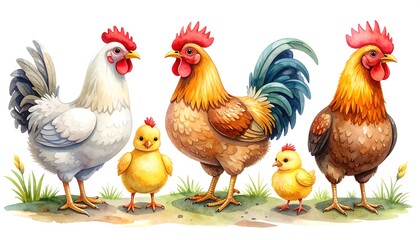 Fototapeta premium Cute cartoon rooster family