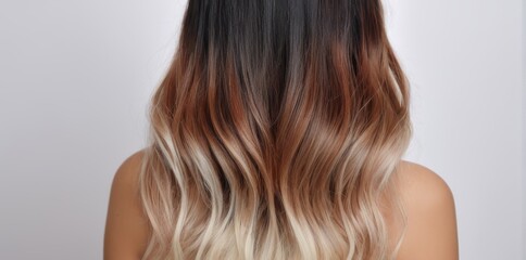 Fototapeta premium Woman From Behind with Crimped Dark Brown to Blonde Ombre Hair