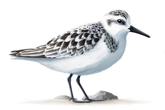 Detailed illustration of a sanderling bird on white background