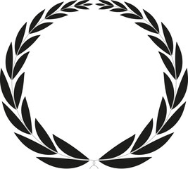 Elegant black laurel wreath icon. A circular frame symbolizing victory, achievement, and honor. Isolated vector design for awards