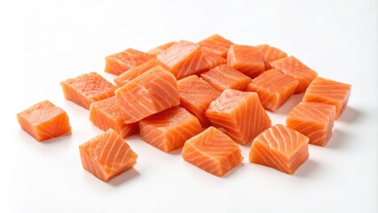 Salmon fillet cubes isolated on white background, salmon, fillet, cubes, isolated, fresh, seafood, raw, cooking, dish