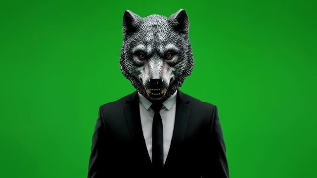 Man in Wolf Mask and Suit - Surreal and Mysterious Portrait
