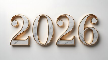 Elegant marble and gold 2026 isolated on white background for new year