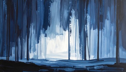 Obraz premium Abstract Blue Forest Landscape Painting.