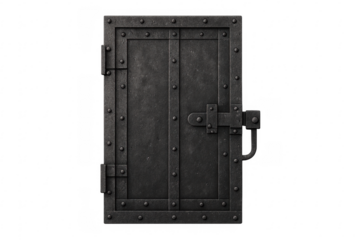 Medieval iron door locked creating security concept