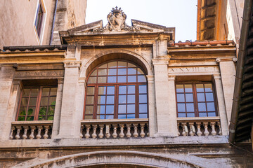 Old Roman houses. Rome, Italy street. Window balcony architecture