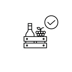Wine bottle, grapes and crate with checkmark. Quality drinks, approved alcohol. Farming and organic produce. Pixel perfect, editable stroke vector icon