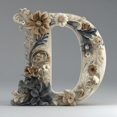 Elegant floral letter d decorative design with flowers and ornate scrollwork