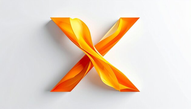 Stylized 3D letter "X"&mdash;ribbon-like orange and yellow elements twist dynamically at center, glossy texture and flowing form set against clean white background, evokes motion, creativity, and modern typ