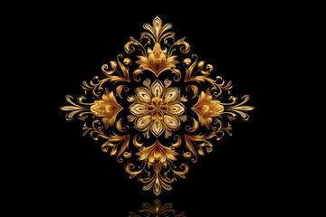 Elegant golden floral ornament design on black background