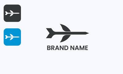 Flying fish airplane concept vector logo, unique creative design black isolated on white background