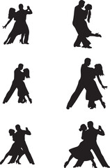 Ballroom Dance Couple Silhouette Vector Set: Tango, Waltz, and Social Dance Figures Collection.
