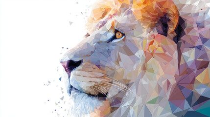 Abstract Low Poly Side Profile Lion Head in Vibrant Colors