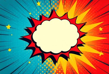 Dynamic comic book style burst with blank speech bubble, perfect for announcements, promotions, and eye-catching marketing campaigns