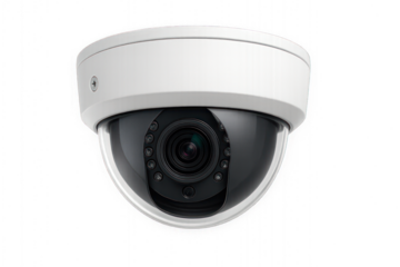 Security camera mounted on ceiling for surveillance in modern building setting