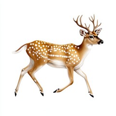 A deer with antlers is walking across Spotted Deer Chital with Antlers Walking Full Body Isolated on Background photo of a deer floating mid air Leaping deer in motion.