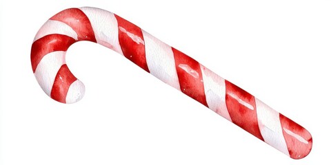 A festive watercolor illustration of a classic candy cane. A joyful holiday artwork featuring a traditional peppermint stick perfect for seasonal greetings printable decoration