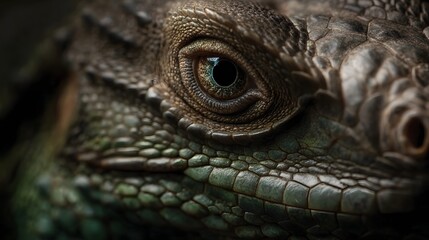 Fototapeta premium Detailed ro close up of a reptile s scaly skin and eye revealing intricate natural textures