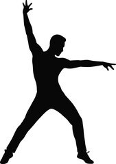 Black Silhouette of Dancer in Expressive Pose with Raised Arm and Spread Fingers for Performance Art Vector DesignBlack Silhouette of 