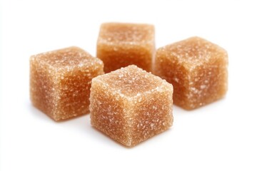 Brown sugar cubes on white background. Neural network AI generated
