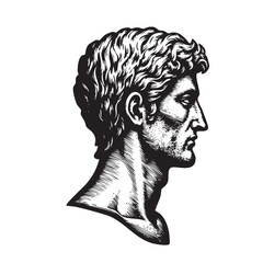 Greek Philosopher Bust Illustration &ndash; Vintage Engraved Classical Portrait
