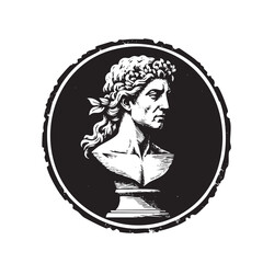 Greek Philosopher Bust Illustration – Vintage Engraved Classical Portrait

