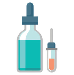 Glass serum dropper bottle with medical liquid