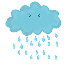 Isolated Sad Rainy Cloud Clip Art. Cute Cartoon PNG with Closed Eyes for Emotional Themes and Graphic Design.