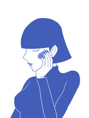 Aesthetic and elegant illustration of a beautiful woman with short straight hair with blue color theme