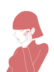 Aesthetic and elegant illustration of a beautiful woman with short straight hair with pink color theme