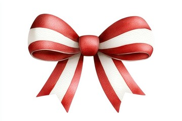 a whimsical Christmas bow clipart candy cane stripe watercolor illustration red and white isolated on white background. Festive xmas ribbon graphic peppermint swirl hand painted